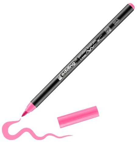 edding 4200 porcelain brush pen - pink - 1 pen - brush nib 1-4 mm - felt-nib pen for painting and decorating ceramics, porcelain - dishwasher-safe, lightfast ink, quick-drying
