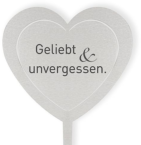 DOLORINO Grabstecker Herz 'Geliebt & unvergessen', Grabschmuck, eine wetterfeste Erinnerung aus Edelstahl, eine wetterfeste Erinnerung aus Edelstahl