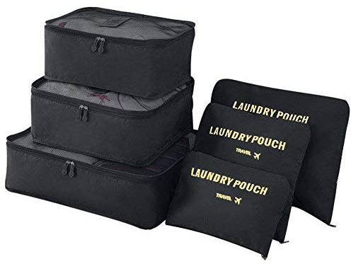 Vicloon Organiseurs de Bagage pour Voyage,Ensemble Complet de différents emballant des Cubes Étanche Sacs de Voyage Rangement,Organisateurs Valises en Nylon, le noir, S