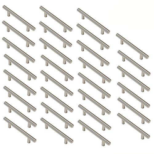 Aimyoo Cabinet Handles - Pack of 30 Stainless Steel T Bar Drawer Pulls Cupboard Knob for Kitchen Furniture Hardware (Overall Length: 5, Hole Center: 3)