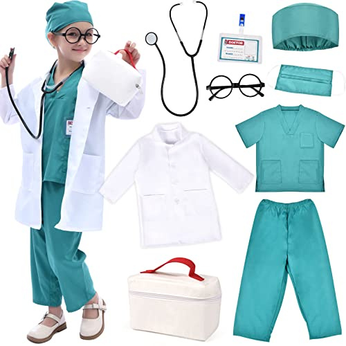 Tacobear 9 Piezas Juguete de Médico para Kit para Hacer de Doctor Maletín de Médico con Disfraz de Doctor, Estetoscopio Juego de Roles Cumpleaños Regalos para Niña Niños 3 4 5 6 7 8 9 10 Años