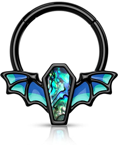 Melighting Septum-Ringe, 16 g, Halloween, Fledermaus, Septum-Schmuck, Chirurgenstahl, 316L, Schwarz / Rot, Sarg, Daith, Ohrringe, Helix-Piercing, Knorpelohrringe, Tragus-Piercing für Damen und Herren,
