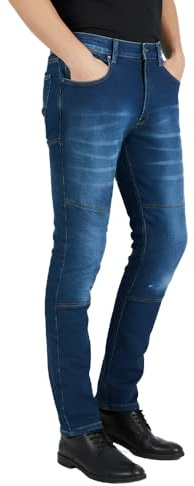 Jeans da moto pantaloni da moto corazzati con Kevlar Biker Free CE armature imbottite rinforzate su fianchi e ginocchia di sicurezza ti proteggono da lesioni accidentali., Blu, 34W Lange