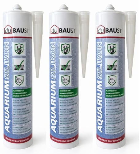 3x dubaust SAQ24 Aquarium Silikon 310ml Kartusche für Süsswasser und Meerwasser Aquarien Terrarium Glaskonstruktionen Aquariumkleber (Transparent)