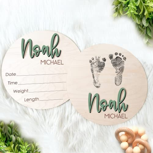 NAZENTI Personalized Baby Name Announcement Wooden Signs, Custom Birth Announcement And Footprint Sign For Hospital, Baby's Arrival Gift, Welcome Sign For Decor, Gifts For Baby Girl Or Boy Shower