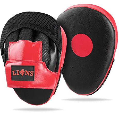Lions Hook and Jab Focus Pads Gloves Punch Bag Muay Thai Boxing Training MMA Martial Arts Mitts (Red)