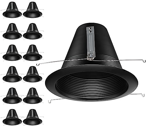 TORCHSTAR 12-Pack 6 Inch Recessed Can Light Trim, IC-Rated Anti-Glare 6 Inch Air Tight Baffle Trim, Self-Flanged Recessed Light Trim, Black
