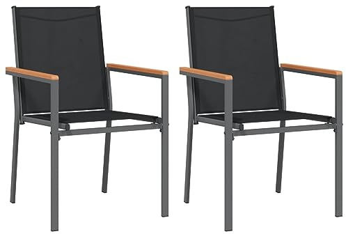 vidaXL Sillas de jardín 2 uds textilene y Acero Negro 55x61,5x90 cm, Silla de Exterior, Silla de Patio, Silla de balcón, Silla de terraza