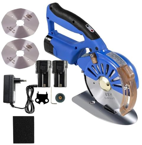 Taglierina elettrica rotativa per tessuti, tagliatrice per tessuti senza fili da 125 mm, 5 velocità e potente servomotore Forbici elettriche per tagliare tessuti di cotone con 2 lame e batteria 125mm