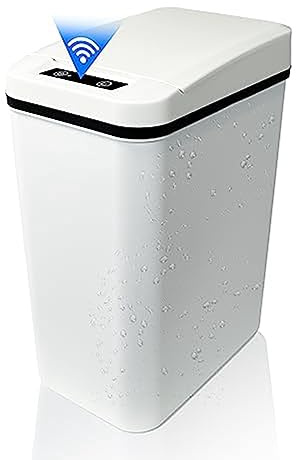 Comphic Poubelle de salle de bain automatique sans contact avec couvercle blanc fin en plastique avec détecteur de mouvement intelligent