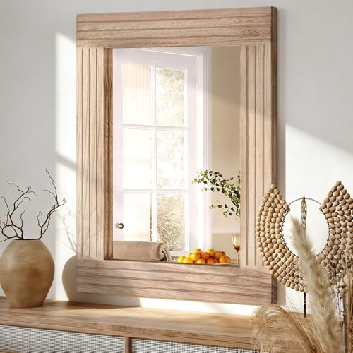 HLFMVWE Wandspiegel mit rustikalem Holzrahmen, rechteckiger Spiegel, Vintage-Hängespiegel für Schlafzimmer, Badezimmer, Wohnzimmer, Bauernhaus, Wanddekoration, klein, 30 x 40 cm