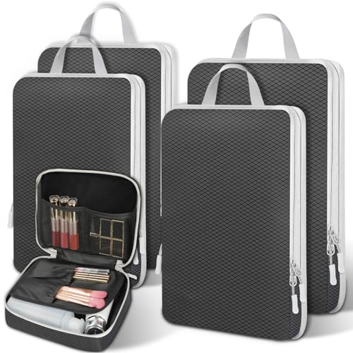 Otauoaea Koffer Organizer Set 5 Teilig - Kompression Packwürfel für Reisen - Compression Packing Cubes - Packtaschen Kleidertaschen für koffer Reiseorganizer,Schwarz