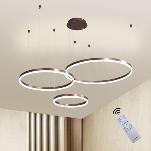Modern LED Pendelleuchte Ring, Wohnzimmerlamp, Kreis Hängeleuchte, Runde Hängelampe Aluminium 3000K-6000K Dimmbar Kronleuchte Mit Fernbedienung, Esszimmerlampe, Deckenleuchte Wohnzimmer ( Color : A-Br