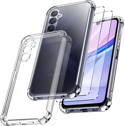 New&Teck Handyhülle hülle für Samsung Galaxy A15 4G/5G + 2 Hartglas, Schutzhülle aus weichem TPU-Silikon, Bumper mit verstärkten Ecken, klarer Schutz