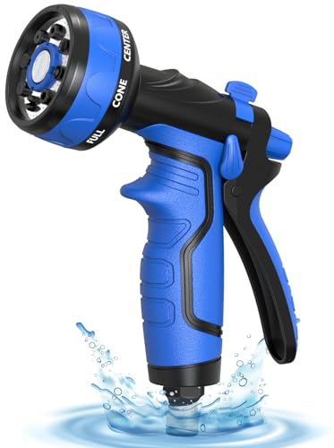 Hose Pipe Spray Gun, Upgrade Garden Hose Spray Gun,8 Adjustable Watering Patterns Garden Hose Nozzles & Spray Guns, Hose Nozzle Suitable for Watering Plants/Washing Cars/Showering Pets(Blue & Black