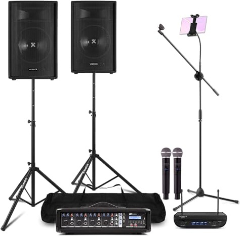 VONYX SL12 Professional DJ Karaoke System with PA Speakers, Wireless Microphones, Amplifier and Tablet Stand