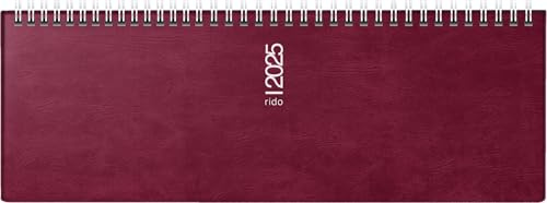 rido/idé Agenda transversal, modèle septant (2025), 2 pages = 1 semaine, 305 × 105 mm, 128 pages, couverture en film mousse Catana, bordeaux
