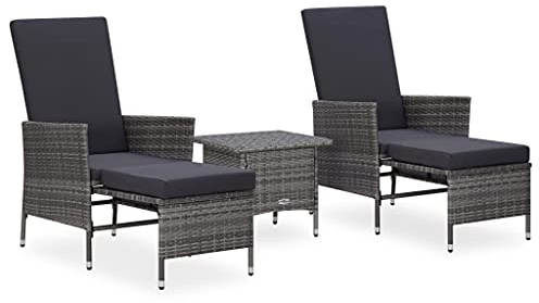 KTHLBRH Lounge Gartenmöbel Set Terrassenmöbel Balkonmöbel 3-TLG. Garten-Lounge-Set mit Kissen Poly Rattan Grau