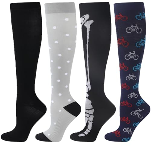 BONANGEL 4 Pares Calcetines de Compresión para Mujeres y Hombres 15 a 20 mmHg Medias de Compresion Deportivos y Médicos para Correr, Vuelo, Viaje, Enfermera, Materna