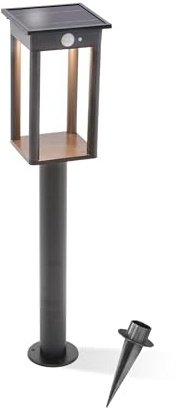 Esotec Solar Laterne Standleuchte Wegeleuchte Termoli 66, PIR, ALU 102757 | Solar Laterne 15x15x65cm, PIR 120°/6-8m, 3000K, 20-600lm, 3 Modi, 2,8Wp Solarmodul, LiFePO4 Akku wechselbar, Aluminium