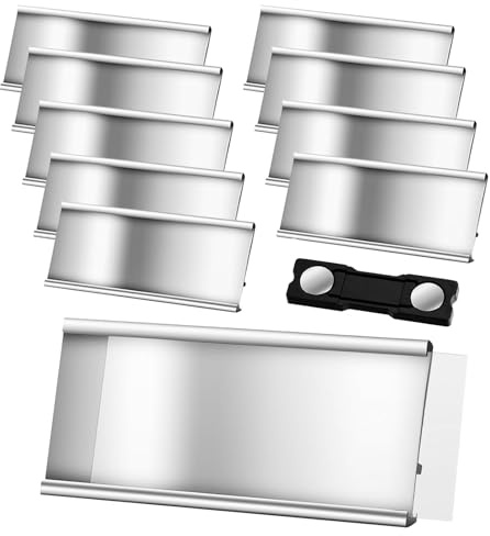 10 placas magnéticas para nombre para ropa, de aluminio, con doble imán, profesional, con ranura de papel, aprox. 72 x 35 mm (2,8 x 1,4 pulgadas), color plateado