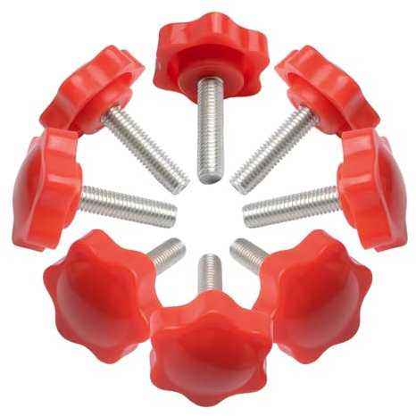INCREWAY Lot de 8 vis moletées à tête étoile filetée M8 x 25 mm pour loquet de machine, rouge
