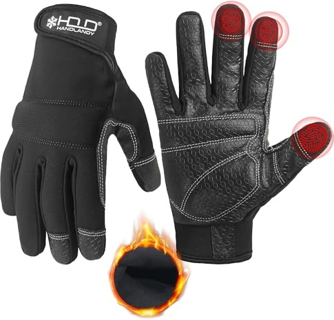 HANDLANDY Thermische Winterarbeitshandschuhe, Gepolsterte Sicherheitshandschuhe, Kaltes Wetter Touchscreen Mechaniker Gefrierschrank Lagerhaus Bauhandschuhe (Schwarz, L)
