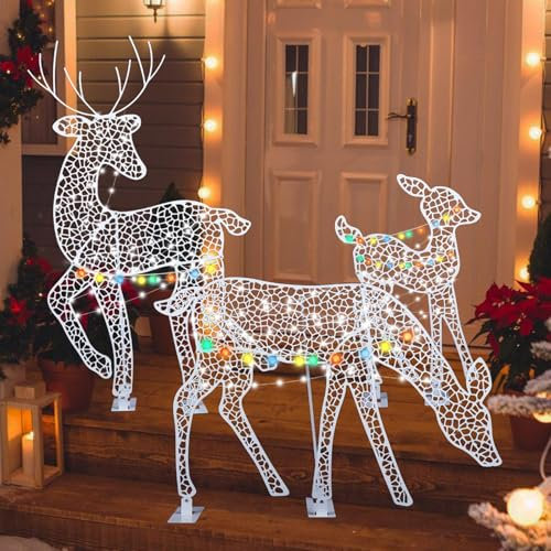 3Pack Rentiere Weihnachten Deko Aussen, Rentier Beleuchtet Aussen, licht-Weihnachtshirsche Im Freien Mit Lichtern, Wasserabweisende, Im Freien Stehende Elchverzierung Für Hof, Rasengarten