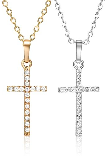 SULIUDAJI 2 Pièces Collier Croix Pour Femme, Pendentif En Forme De Croix Clouté En Strass, Simple Et Beau