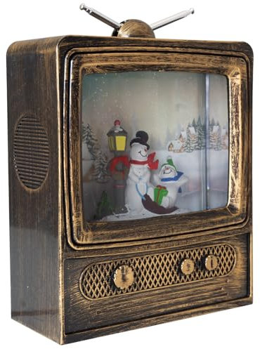 Christmas Paradise LED Elektrische Schneekugel TV 24 cm Schneegestöber Musik Licht braun
