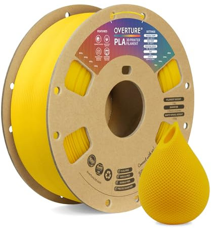 OVERTURE PLA Filament 1,75 mm Aufgerüstet, 1kg Filament (2,2 lbs), Maßgenauigkeit +/- 0.02mm, für 3D-Drucker (Gelb)