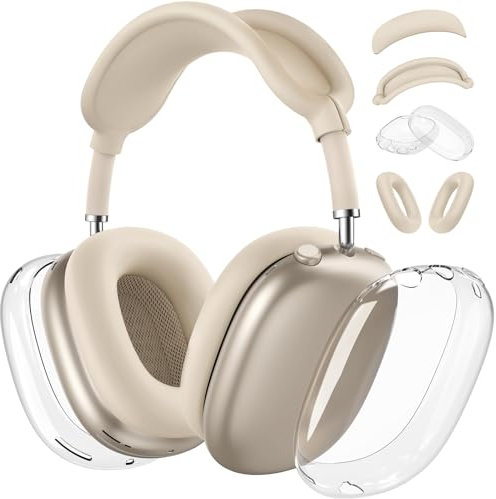 【4 in 1】Protective Kit for AirPods Max Case Cover, Clear TPU Ear Cups Cover + Silicone Ear Pads Case + Headband Covers, Transparent Silicone Accessories for Apple AirPods Max USB-C (2024/2020), Stone