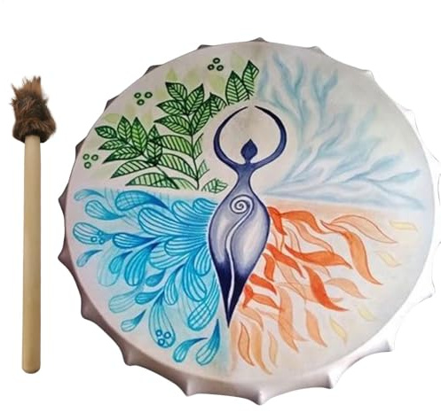 Shaman Drum - Tambor de mano chamánico de 10 pulgadas con batidor de madera, tambor siberiano hecho a mano, herramienta de curación de sonido, tambor de música espiritual para relajación, meditación y