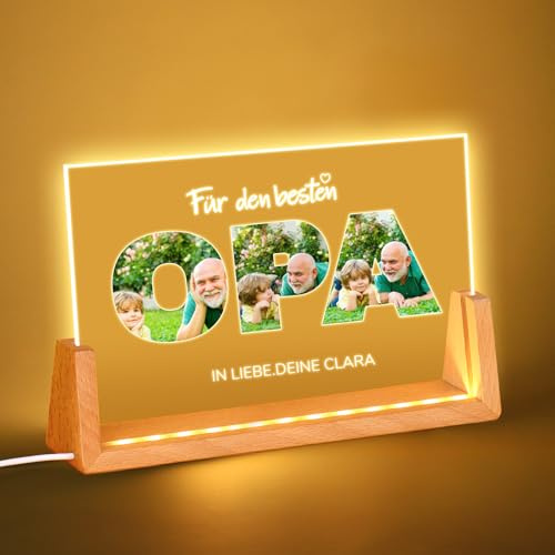 OXYEFEI Personalisiertes Acryl Foto Geschenk,Personalisiertes Acryl Glasbild mit Foto mit LED Fotogeschenke Personalisiert Personalisierte Geschenk für Opa zum Vatertag (OPA-Beleuchtet-2)