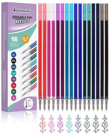 GutSache 16x radierbare Ersatzminen 0,7 mm, 8 Farben, Kompatibel mit Legami | Radierbare Minen – sauber & rückstandsfrei. Perfekt für Notizen, Skizzen & Journaling – immer genug Nachschub.
