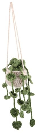 Garneck Car Hanging Basket Pendant Small Crochet Knitting Fake Plant Ornament Rearview Mirror Decor Car Interior Home Office