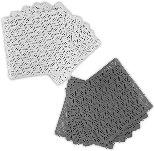 12Pcs Drainage Interlocking Floor Tiles 12 x 12, Modular Interlocking Cushion Soft PVC Floor Non-Slip Splicing Waterproof Mat for Drain, Pool, Shower, Patio, Balcony, Bathroom, Kitchen, Yard