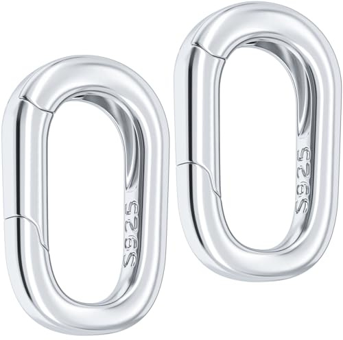 Isslly 925 Oval Necklace Shortener Clasp, Spring Carabiner Bracelet Rings, Sterling Silver Necklace Enhancer Connector for Women Jewelry Making - 2PCS (11 mm x 7.4 mm)
