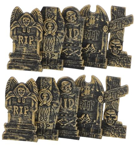 Kisangel Lápidas De Halloween Pequeñas De Plástico Para Decoración Espeluznante, Adornos Mixtos 7.5 Cm, Adecuado Para Fiestas De Disfraces y Ambiente Terrorífico, Pack De 10 Piezas