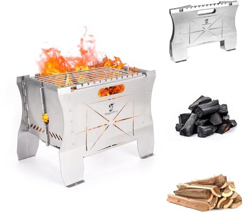 Barbacoa plegable de carbón vegetal de acero inoxidable, barbacoa de picnic portátil, barbacoa plegable con bolsa de almacenamiento para camping, exterior, jardín, picnic y fiesta