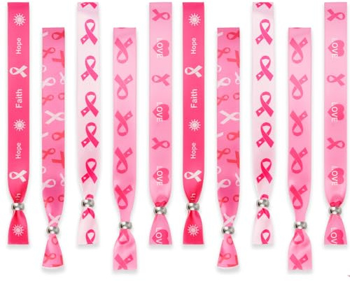 Lot de 30 Octobre Rose Bracelet, Réglable Bracelet Contre le Cancer du Sein | avec 5 Motif de Ruban Bracelets de Sensibilisation à la Santé en Polyester pour la décoration d'événements de Charité