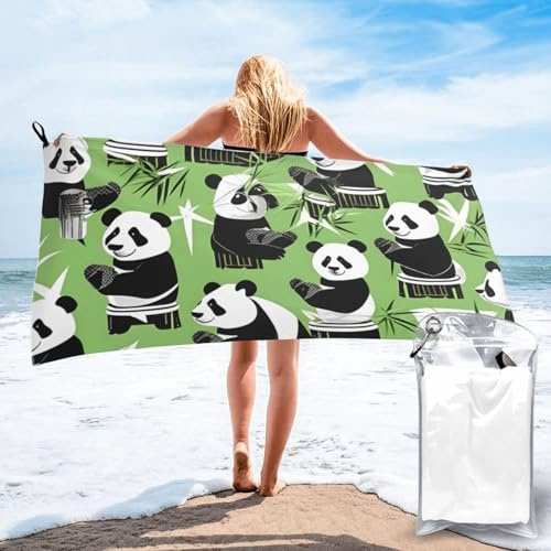 Kashinn Microfiber Beach Towel with Bag Quick Dry Super Absorbent Travel Backpacking Hiking Panda Bamboo Print