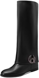 QUEEN HELENA Stivali Alti a Gambale Largo Casaul Donna K4072 (Nero, Sistema Taglie Calzature EU, Adulto, Donna, Numero, Media, 39)