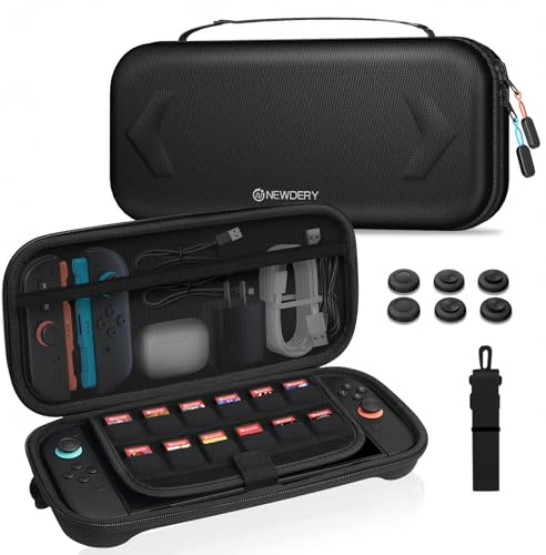 NEWDERY Carrying Case for Nintendo Switch 2, Large Capacity Protective Hard Shell with Shoulder Strap and 12 Game Card Slots, Portable Travel Storage Bag for Switch 2 Accessories, Black