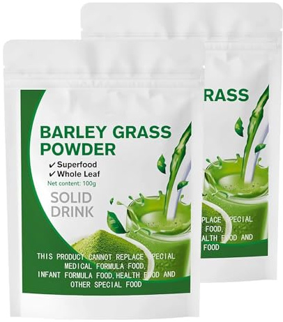 Polvo de Hierba de Cebada Orgánica: Superalimento de Hoja de Cebada 100% Natural y Puro, Bolsa Resellable de 100 g, Rico en Antioxidantes, Desintoxicante y Digestivo, Vegano y Sin Gluten(2pack)