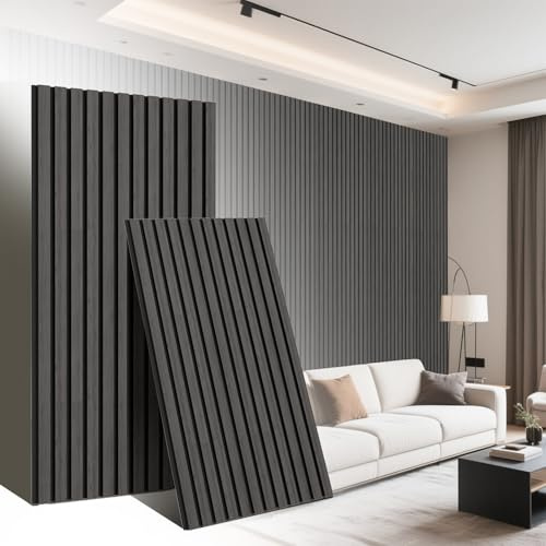 Kidsgigglz 4x Akustikplatten aus Holz & Polyester, 120x60cm Schalldämmung Wand, Schallschutzplatten Wandverkleidung Schallschutz Wandpaneele für Wohn- & Gewerberäume, B1 Feuerfest, Schwarz Eiche