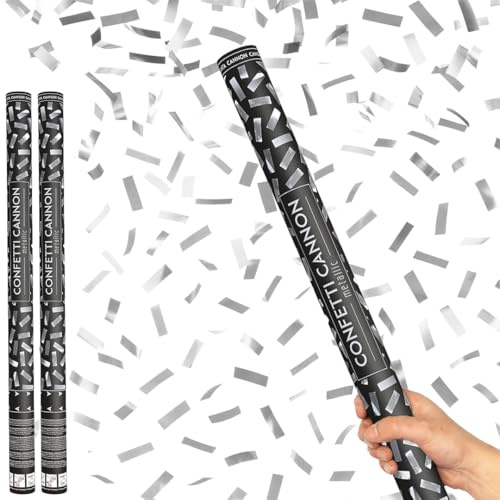 Silver Metallic Extra Large Confetti Cannon 80cm – Pack of 2 – Air Powered Party Confetti Shooter Popper for Weddings, Birthdays, New Year, Celebrations & Events