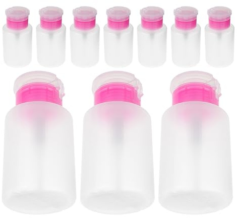 GALPADA Lot de 10 Flacons Distributeurs à Pompe 150 Ml en Verre Transparent Rose, Flacons-Pompes pour Dissolvant et Cotons, Dosage Précis, Anti-Fuites, Manucure et Voyage