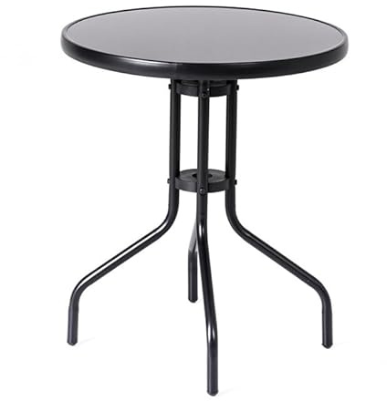 MAT-COMPANY Gartentisch Glastisch Bistrotisch Balkontisch 60x60x70cm Outdoor Garten Terrasse Schwarz mit schwarzer Glasplatte