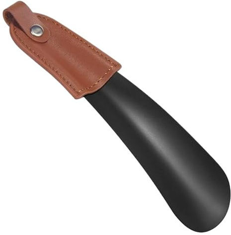 CSSHNL Skosko i rostfritt stål med läderhandtag, robust och lång accessoar för män och kvinnor, lätt att bära och perfekt för resor., svart, Taille unique